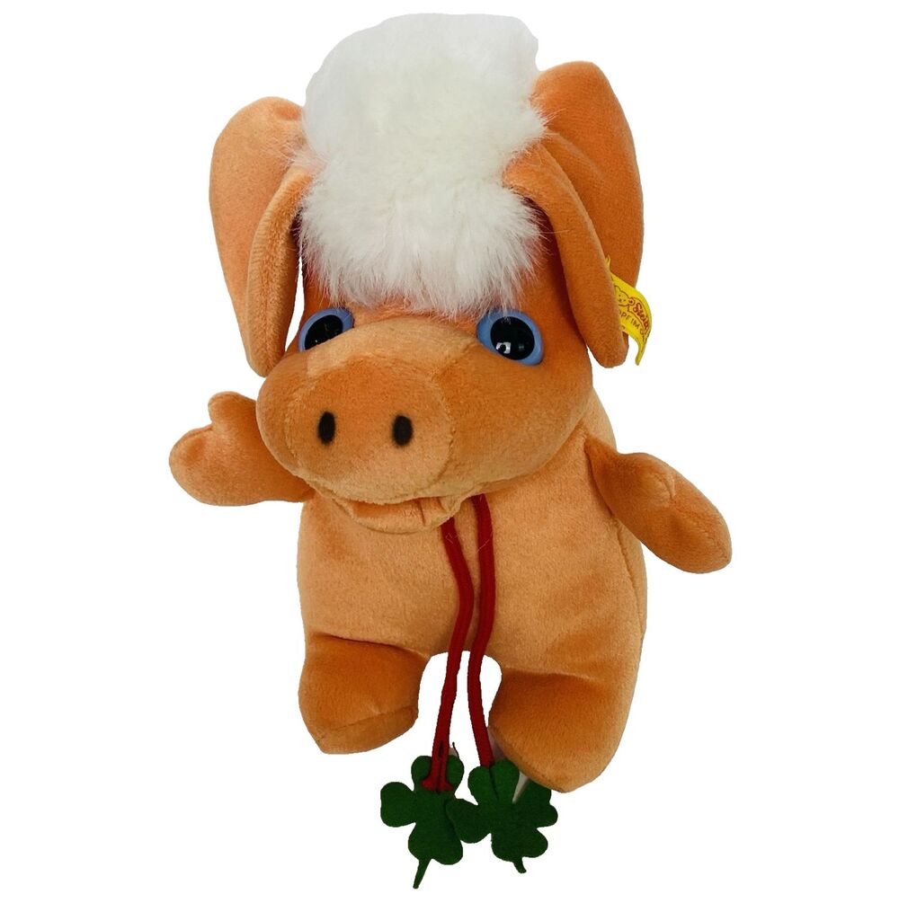 Steiff Lucky Pig Plush W/ Clover Knopf im Ohr Button Ear Vintage Germany Stuffed